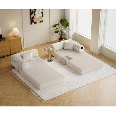 Canapé modulaire de 78,8 pouces Belfin, canapé convertible en bloc de pudding, canapé-lit à accoudoirs à fixation au sol, canapé à compression pour le salon et la chambre à coucher - Tissu Corduroy (crème)