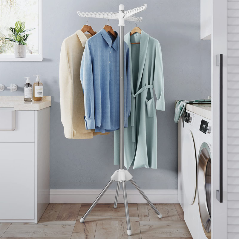 Clothes Drying Rack, 59-Inch Folding Laundry Drying Rack with 3 Rotatable Arms for Hangers, 4 Legs, Stainless Steel, for 27 Pieces of Clothes