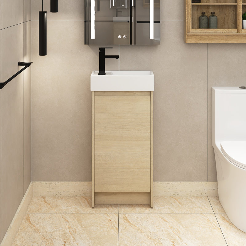 Apollodoros 16 " W Freestanding Standard Cloakroom Vanity Bathroom Vanity With Ceramic Top
