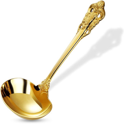 Louche à sauce en acier inoxydable 18/10 avec finition miroir - Louche à soupe au design antique pour sauces, bouillons et sauces - Ustensile de service résistant au lave-vaisselle et durable