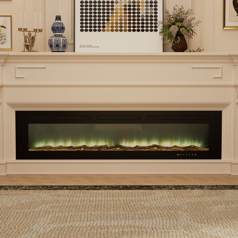 Rayva Classic recessed or wall mounted direct vent electric fireplace insert, H 17 po x l 72 po x P 4,1 po