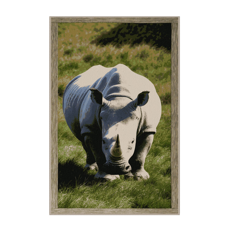  Washable White Rhinoceros Wildlife Area Rug, Runner 2' x 4'