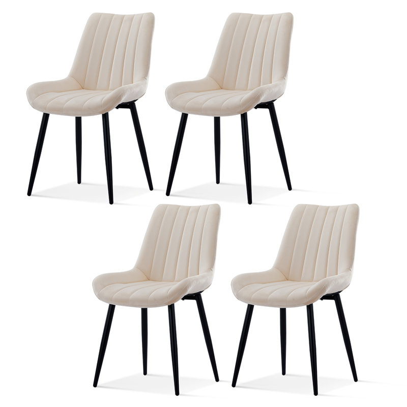 Velvet Upholstered Metal Side Chair, Beige