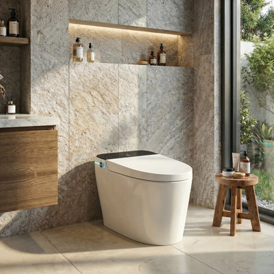 Smart Bidet Toilet With Heated Seat, Warm Water Wash, Warm Air Dryer, Foot Sensor Auto Flush, Remote & Side Knob Control