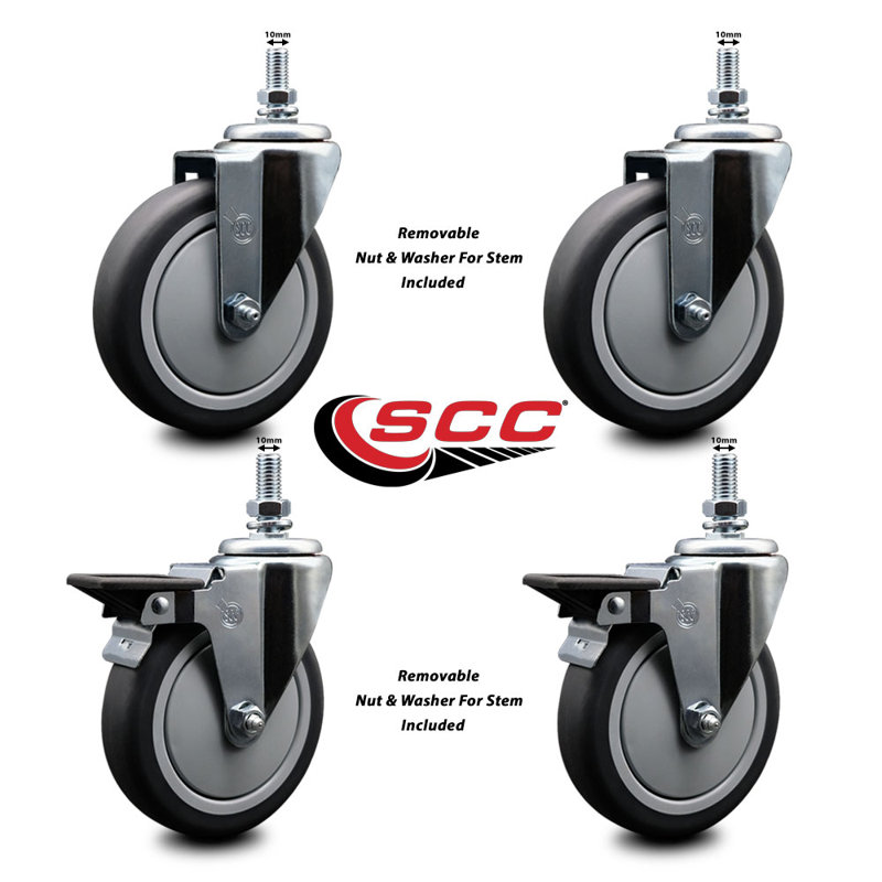 Roue en caoutchouc pivotante à tige filetée 10 mm SCC