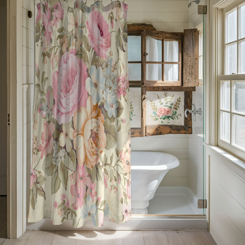 Rideau de douche romantique 1 pièce Romantic Blooms, H 74 po x l 71 po