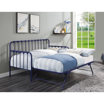 Lit de jour avec couchette relevable, structure en métal bleu marine, mobilier de chambre classique, lit gigogne, capacité de poids de 300 lb, matelas simple d'une capacité de finition inférieure à 8 po, convient