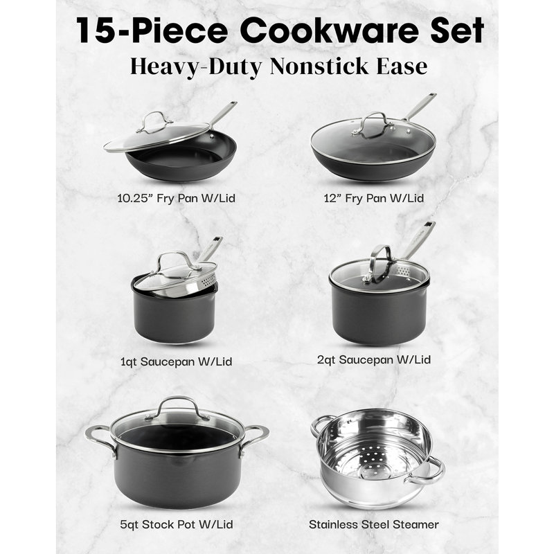 11-Piece Black Anodized Nonstick Stainless Steel Cookware Set