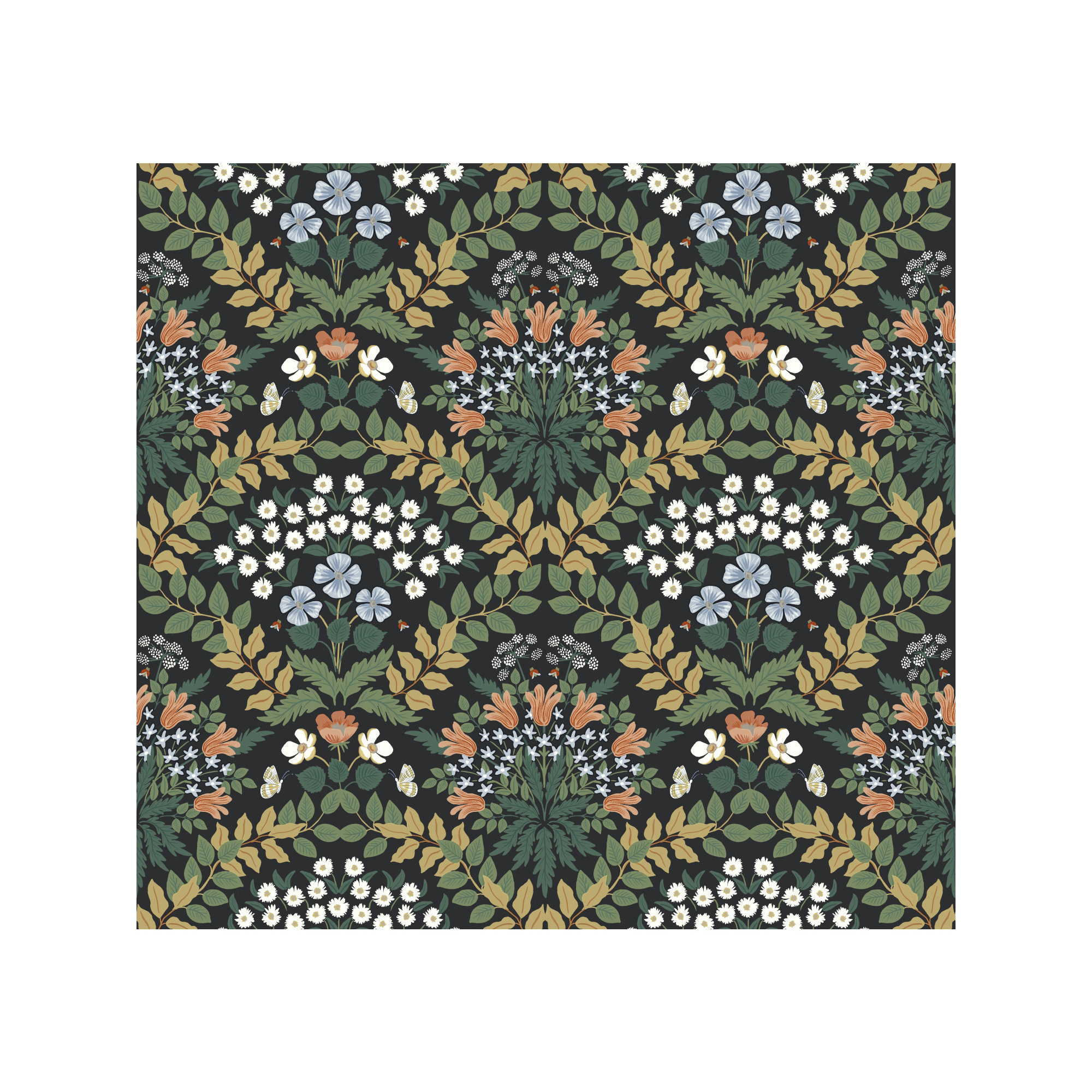 Rifle Paper Co. Bramble 27' L x 27" W Smooth Wallpaper Roll, Black/Green