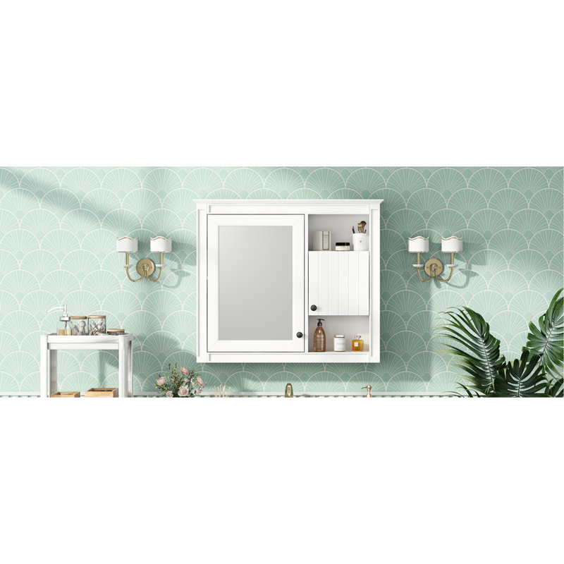 Armoire de salle de bain 32 "avec miroir - fixation murale blanche et 3 tablettes de rangement