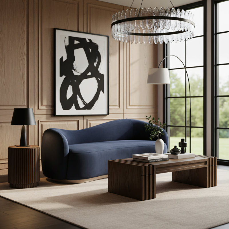 Canapé en velours 92,5 po Aldana, Velours marine