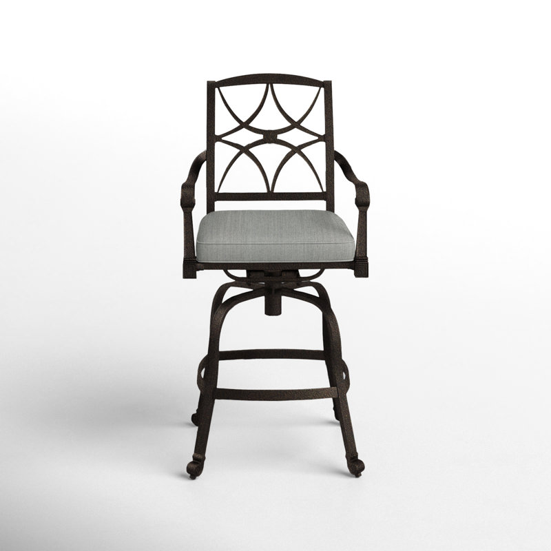 Wiltshire Outdoor Swivel Bar Stool, 30.25", Spectrum Denim Sunbrella® Plainweave, Chestnut Brown