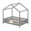Lit de maison avec auvent, structure en bois, balustrades haute sécurité et toit incliné, conception de lit de plancher à profil bas-1033366286