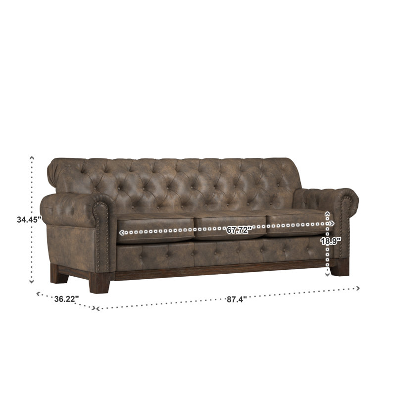 Annalea Upholstered 87.4'' Sofa, Brown Microfiber