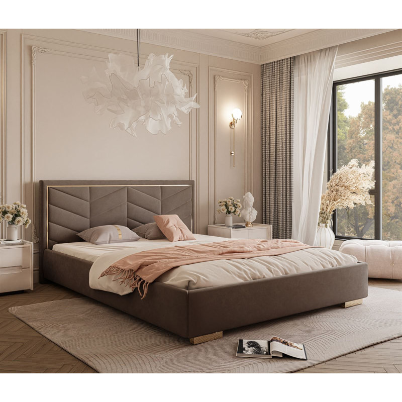 Upholstered Ottoman Storage Bed, Kingsize (5'), Light Brown