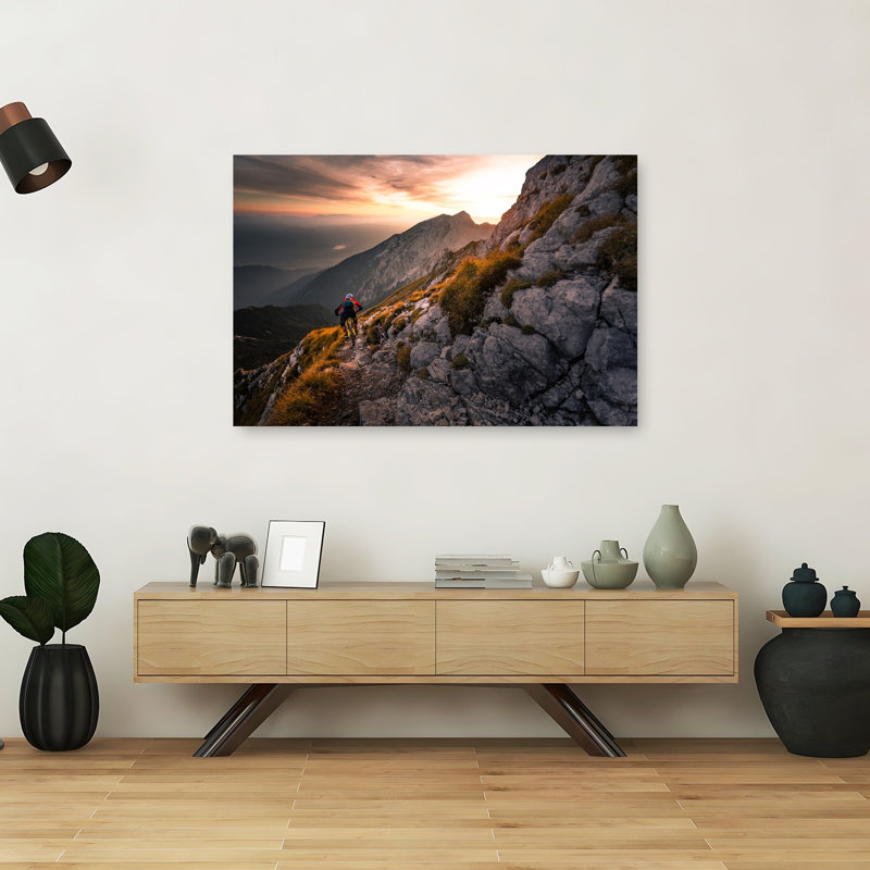 «Golden Hour Mountain Biking Abstract Contemporary Mountain», reproduction d'art murale, 40" H x 60" W
