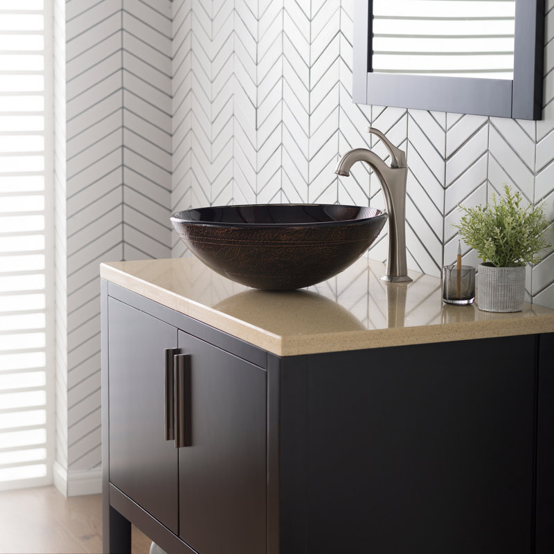 Kraus Copper Illusion Glass Vessel Sink with Pop-Up Drain and Mounting Ring, No Mounting Ring