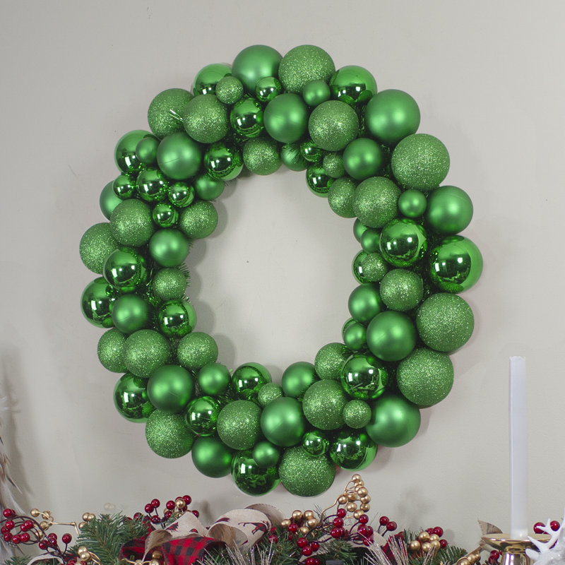 Red Shatterproof Ball Christmas Wreath with 3 Finishes