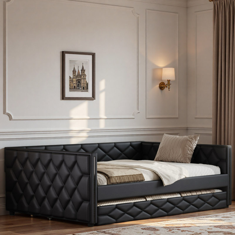 Lit de jour rembourré avec couchette et DEL, Noir