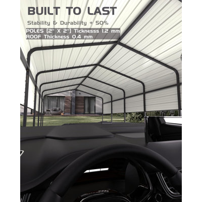 13'x26' Heavy Duty Steel Carport Garage – Oversized Metal Shelter with 120° Roof & Corner Supports – All-Weather Outdoor Storage for RVs, Trucks & Boats – Galvanized & Weather Resistant
