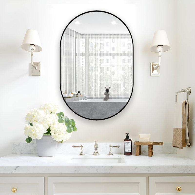 Rathana Metal Oval Mirror, Black