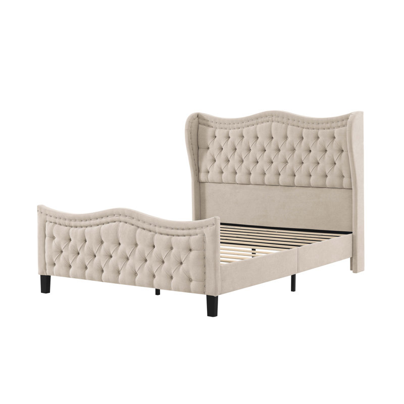 Elegance Tufted Wingback Bedframe, Khaki
