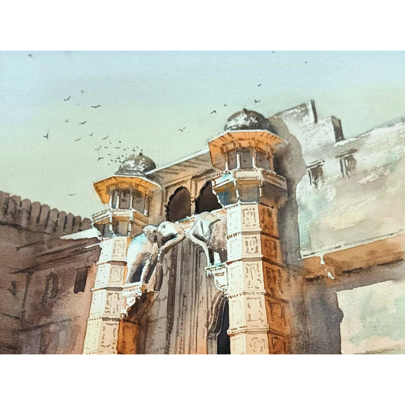 Hathi Pole Bundi | Aquarelle de Kulwinder Singh