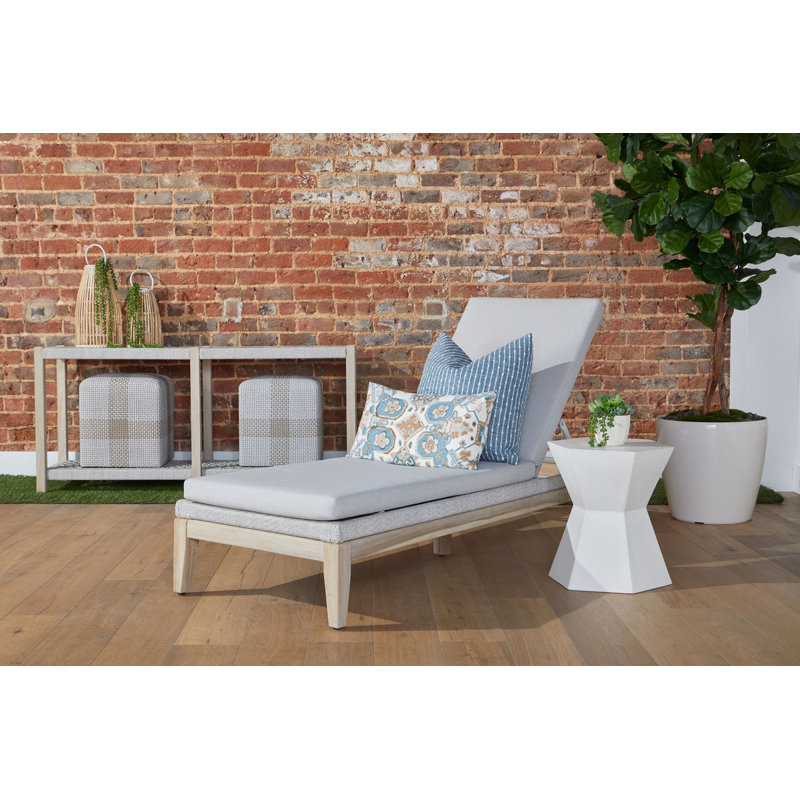 Gray Teak and Pumice Cushioned Outdoor Chaise Lounger