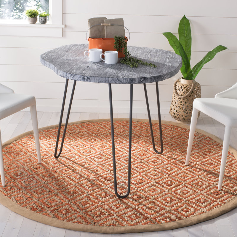 Desai Geometric Handwoven Jute/Sisal Orange/Natural Area Rug, Round 6'