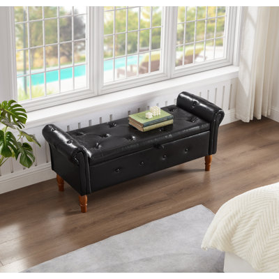 Conring Tufted Storage Bench, Upholstered Storage Ottoman Bench, Rolled Arm Window Bench
