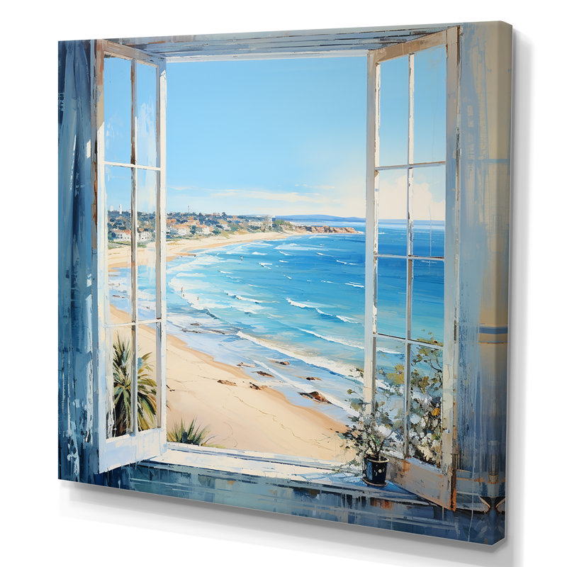 «Coastal Window View By The Beach III» - art mural côtier, H 30 po x l 30 po x P 1,5 po, Toile tendue