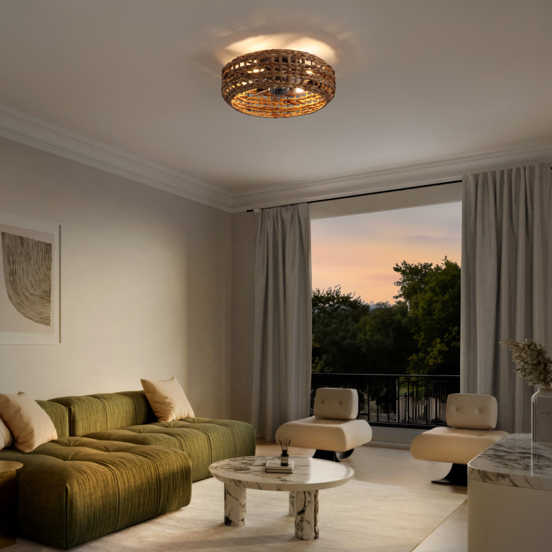 Archer 20.25" 4-Light Coastal Bohemian 6-Speed Metal/Seagrass Mobile-App/Remote-Controlled Lantern LED Ceiling Fan