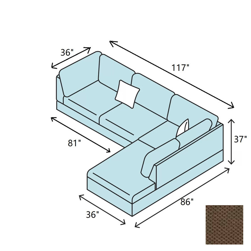 117" Wide Microfiber/Microsuede Reversible Stationary Sofa & Chaise, Truffle Microfibe