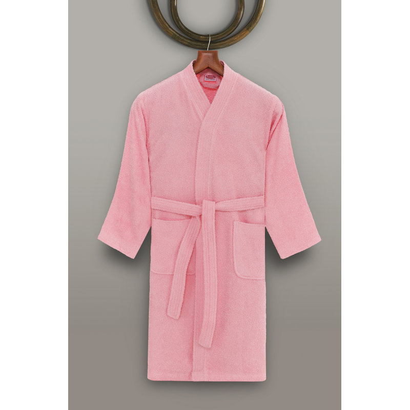 Peignoir 100% coton mi-mollet garçon avec poches, Rose