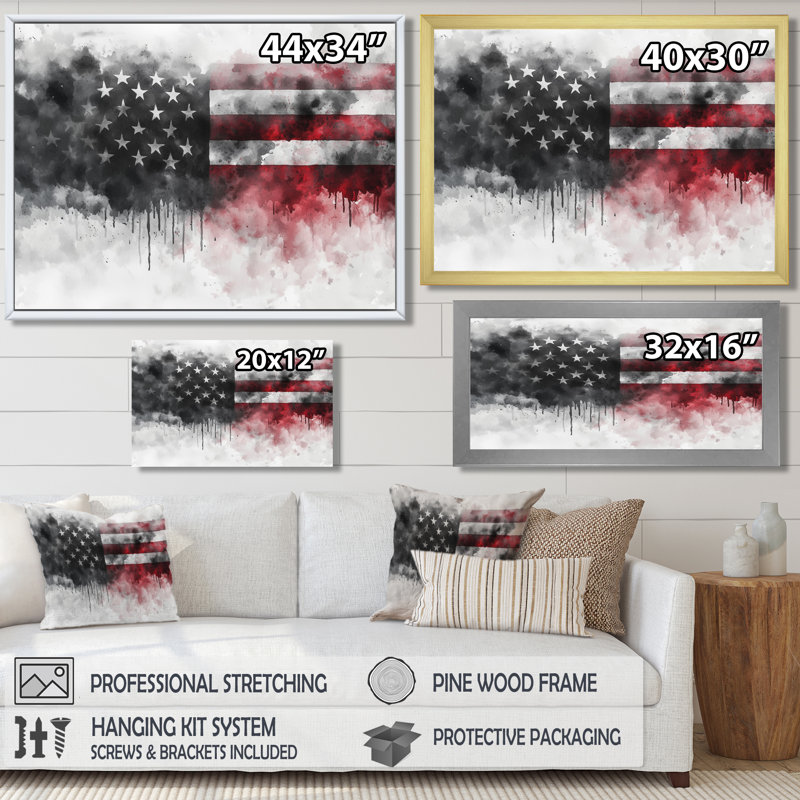 «Patriot Us Flag Memories III», art mural États-Unis, H 12 po x l 20 po, Impression encadrée flottante, Blanc
