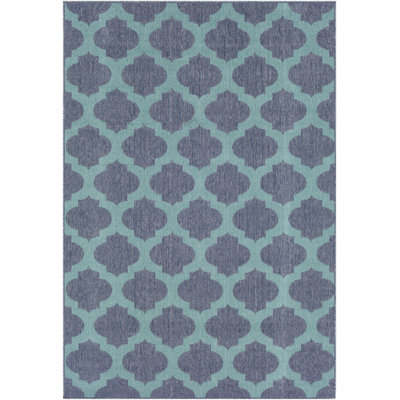 Tapis intérieur / extérieur gris anthracite / bleu sarcelle Aliaa