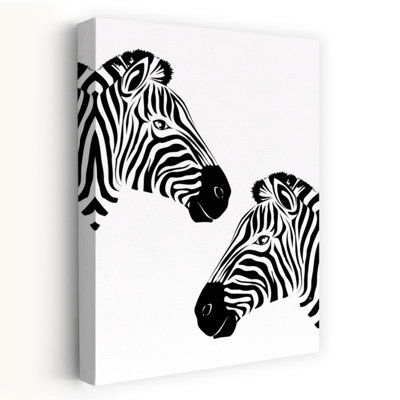Monochrome Zebra Duo Abstract Contemporary Zebra Wall Art Print by Martina - Wrapped Canvas Print