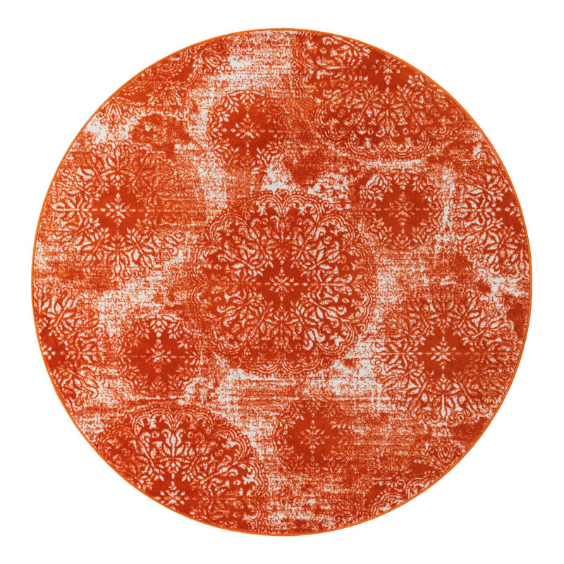Brandt Floral Area Rug, Orange/Ivory, Round 5'3"