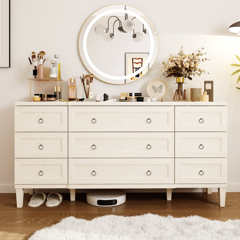 9-Drawer Dresser With Rustic Style, Beige
