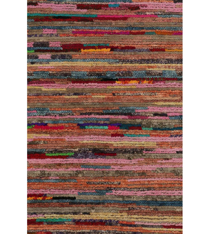 Rug & Kilim's Moroccan Tribal Runner In Pink, With Multicolor Striped Patterns, Rectangle 2'6" x 8'