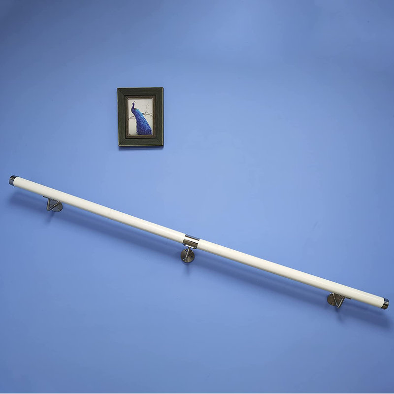 Ensemble de rampes d'escalier murales en plastique, Blanc, H 2,95 po x l 49,21 po x P 4,92 po