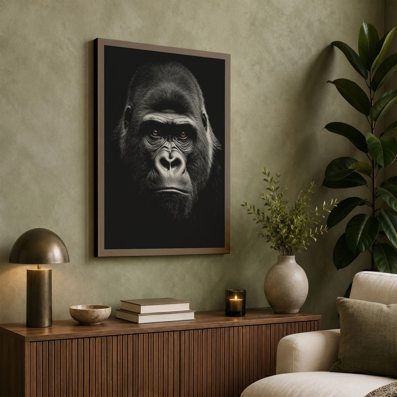 Gorilla Portrait Modern - Wrapped Canvas, 36x24 - 91.4 x 61.0 cm, Terracotta Border