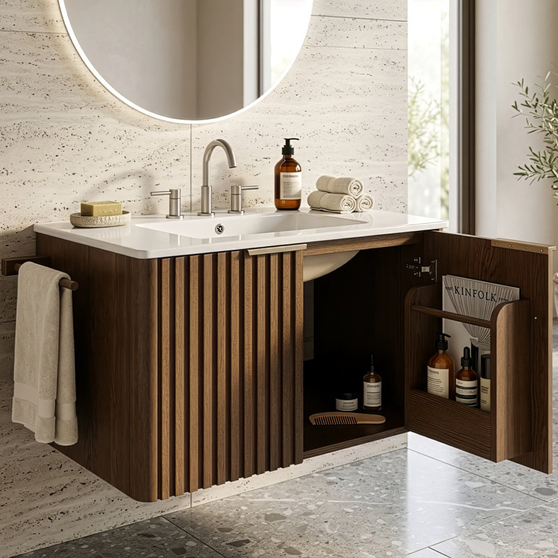 Meuble-lavabo mural simple 30 po Calix, Noyer