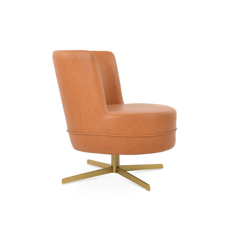 Hilton 4 Star Swivel Lounge Chair, Caramel Faux Leather