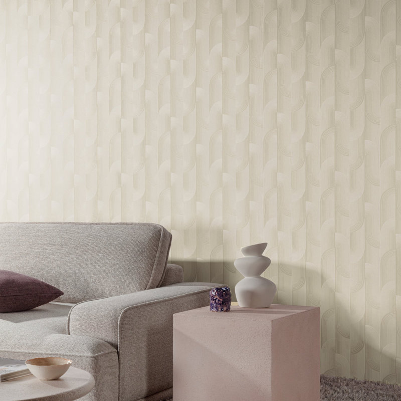 Precious Weaves Collection Geometric Swirls Wallpaper Roll, Cream