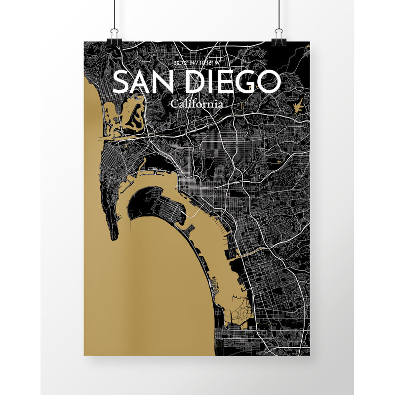 San Diego City Map 1 Piece Wall Art, 91.4cm H x 61cm W x 0.13cm D