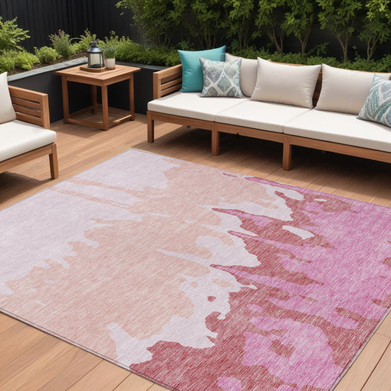 Tapis intérieur lavable abstrait 10 pi x 14 pi rosé et rose