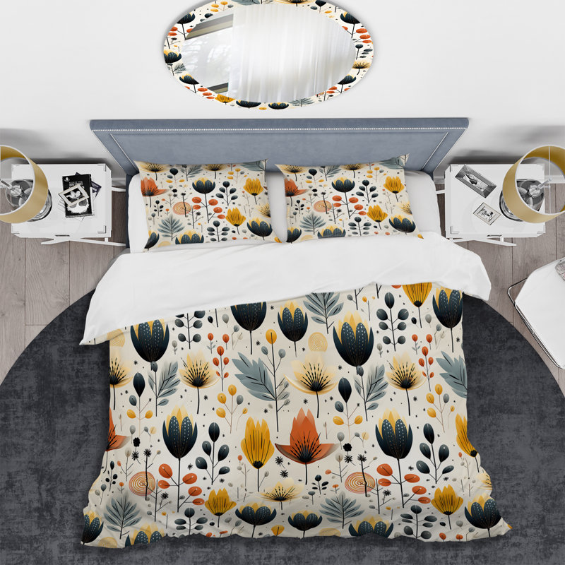 Ensemble de housse de couette Nordic Grace Teal Floral Harmony I - Floral, Housse de couette pour grand lit et 2 taies décor