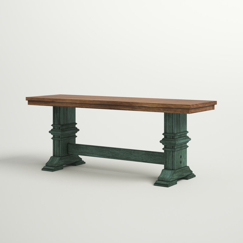 Fortville Solid Wood Bench, Oak/Dark Sea Green