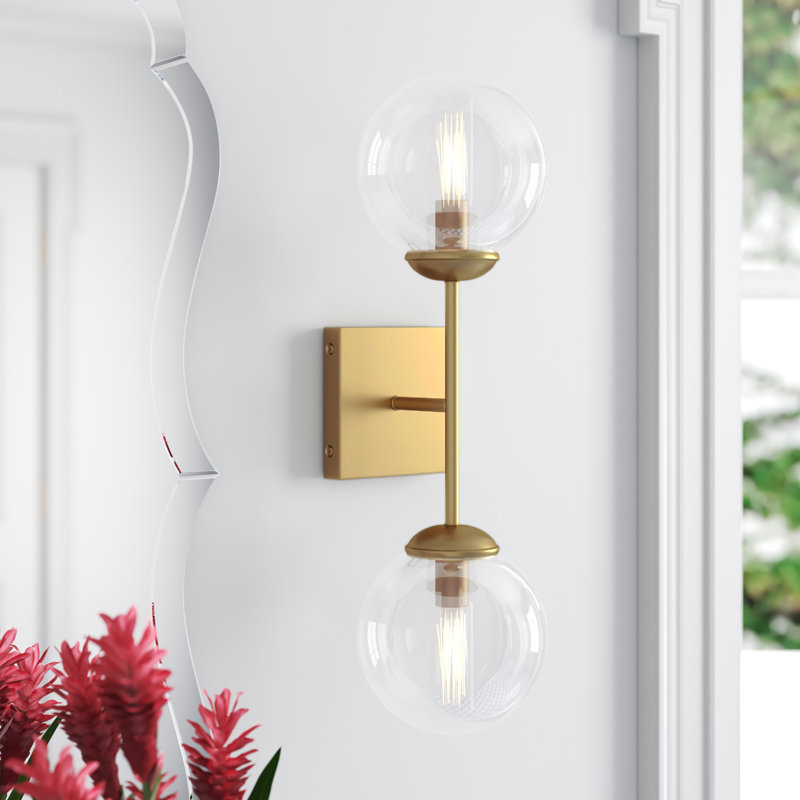 Zachary 2 Lights Armed Sconce in Brass, Brass